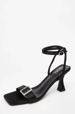 Quiz Black Satin Buckle Heels Outlet