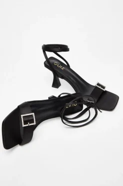 Quiz Black Satin Buckle Heels Outlet