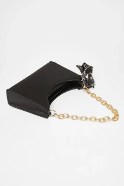 Quiz Satin Chain Shoulder Bag Black