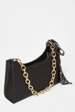 Quiz Satin Chain Shoulder Bag Black