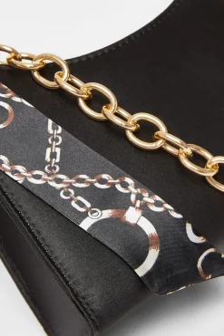 Quiz Satin Chain Shoulder Bag Black