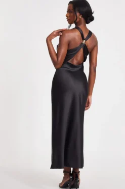 Quiz Black Satin Cowl Neck Midaxi Dress Clearance