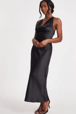 Quiz Black Satin Cowl Neck Midaxi Dress Clearance