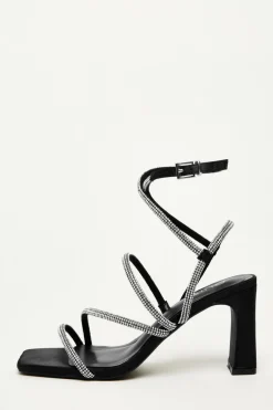 Quiz Black Satin Diamante Strappy Heels Sale