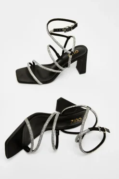 Quiz Black Satin Diamante Strappy Heels Sale