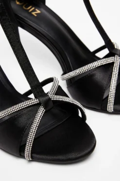 Quiz Black Satin Diamante T-Bar Heels Discount
