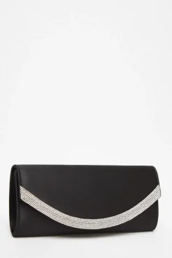 Quiz Black Satin Embellished Clutch Bag Clearance