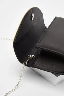 Quiz Black Satin Embellished Clutch Bag Clearance