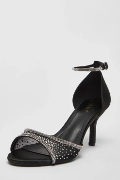 Quiz Black Satin Embellished Heels Sale