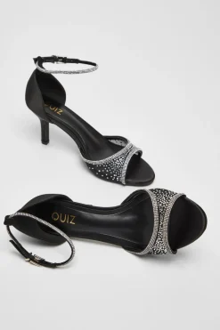 Quiz Black Satin Embellished Heels Sale