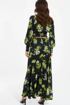 Quiz Black Satin Floral Midaxi Skirt Discount