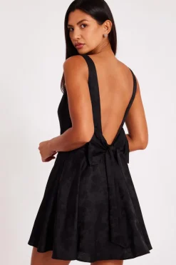 Quiz Satin Jacquard Mini Dress Black Clearance