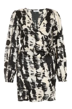 Quiz Black Satin Marble Print Wrap Dress Discount