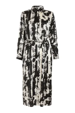 Quiz Black Satin Marble Print Shirt Dress Clearance