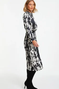 Quiz Black Satin Marble Print Shirt Dress Clearance