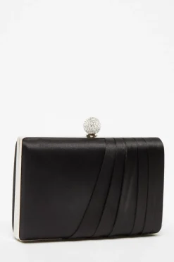 Quiz Black Satin Pleated Clutch Bag New
