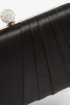 Quiz Black Satin Pleated Clutch Bag New