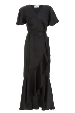 Quiz Black Satin Wrap Midaxi Dress Outlet