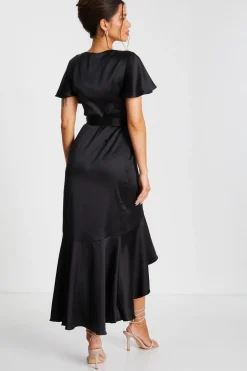 Quiz Black Satin Wrap Midaxi Dress Outlet