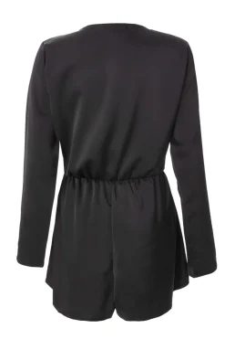 Quiz Black Satin Wrap Playsuit Sale