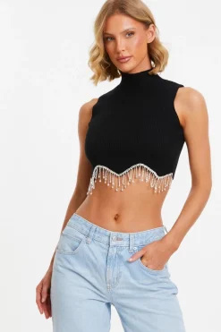 Quiz Black Scalloped Embellished Sleeveless Top New