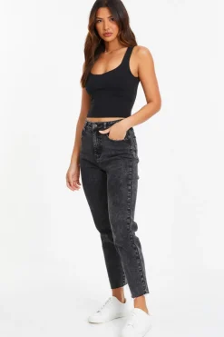 Quiz Scoop Neck Crop Top Black Discount