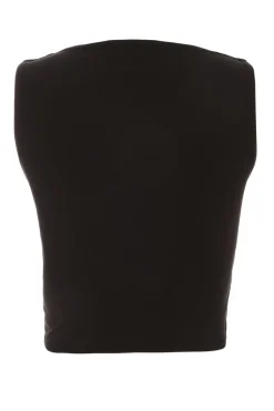 Quiz Scoop Neck Crop Top Black Discount