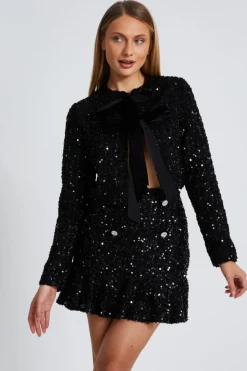 Quiz Black Sequin Boucle Cropped Jacket Sale