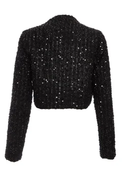 Quiz Black Sequin Boucle Cropped Jacket Sale