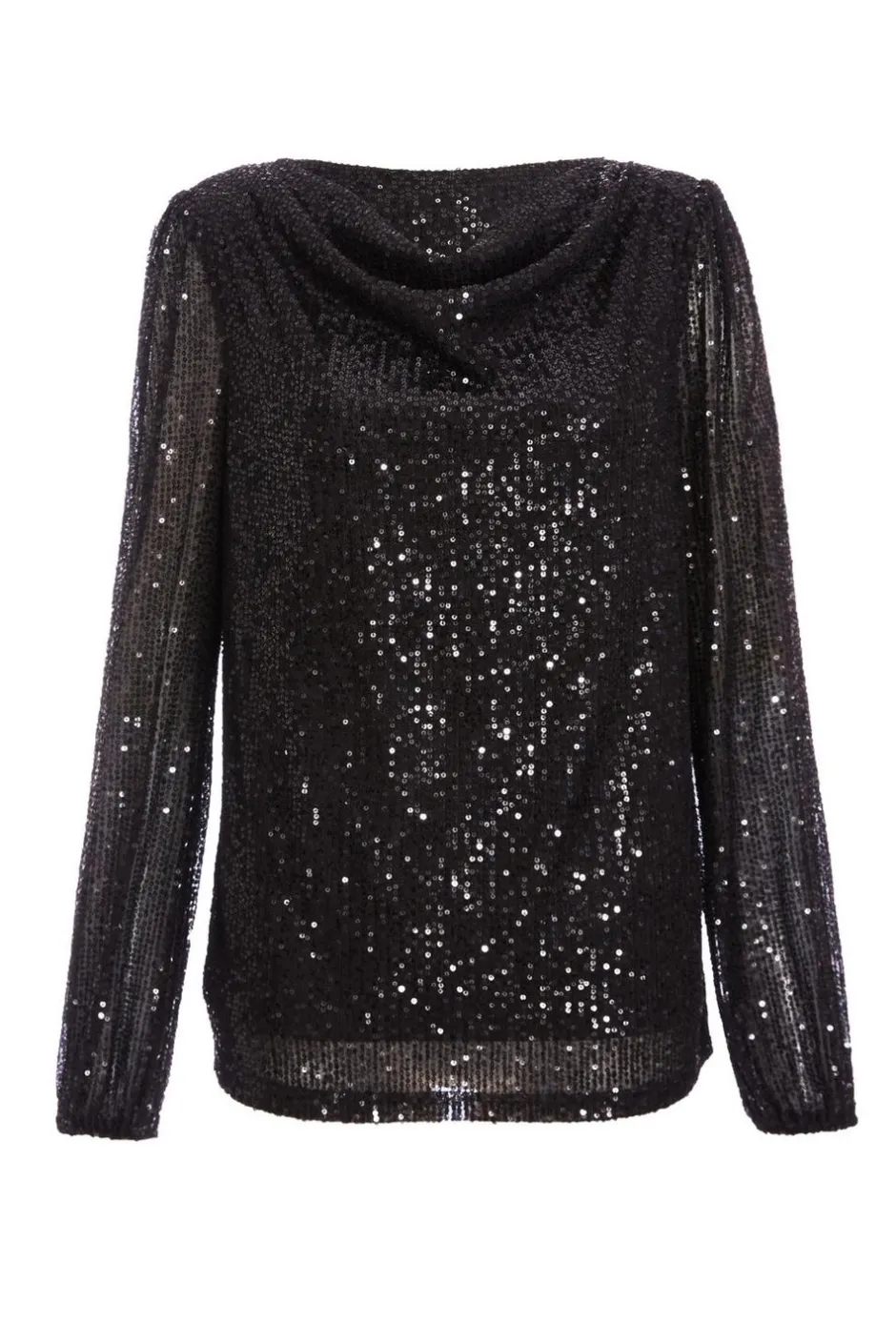 Quiz Black Sequin Drape Top Outlet