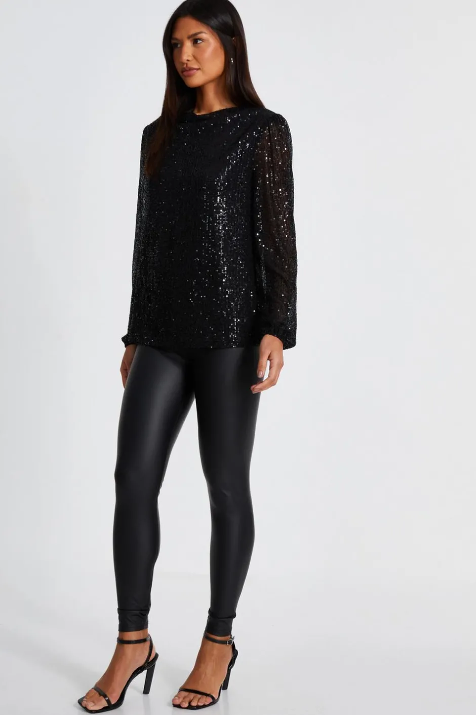 Quiz Black Sequin Drape Top Outlet