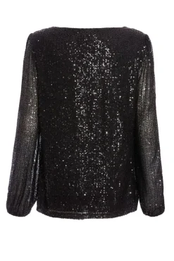 Quiz Black Sequin Drape Top Outlet