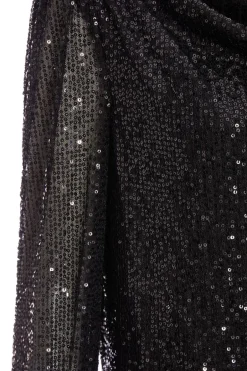 Quiz Black Sequin Drape Top Outlet