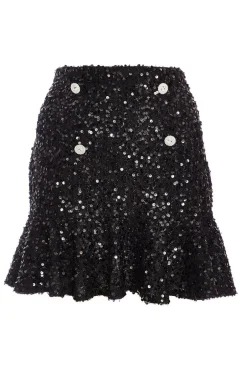 Quiz Black Sequin Frill Mini Skirt Discount