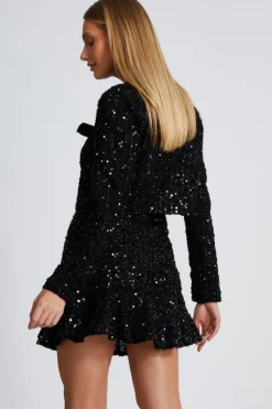 Quiz Black Sequin Frill Mini Skirt Discount