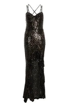 Quiz Black Sequin Lace Fishtail Maxi Dress Outlet