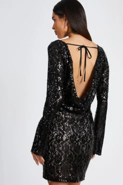 Quiz Black Sequin Lace Mini dress Outlet