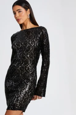 Quiz Black Sequin Lace Mini dress Outlet