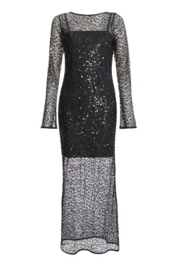 Quiz Black Sequin Mesh Maxi Dress Outlet