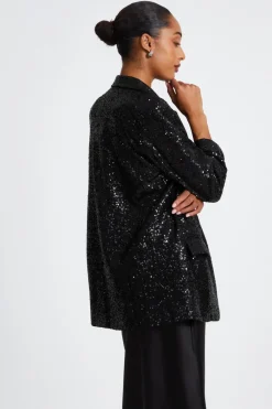 Quiz Sequin Ruched Blazer Black Discount