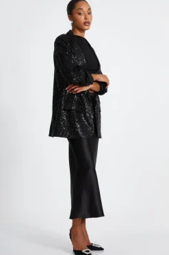 Quiz Sequin Ruched Blazer Black Discount