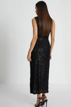 Quiz Black Sequin Ruched Side Midaxi Dress Best
