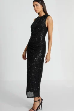 Quiz Black Sequin Ruched Side Midaxi Dress Best