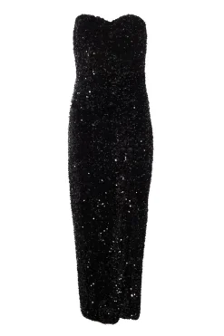 Quiz Black Sequin Strapless Midaxi Dress New