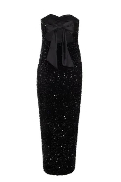 Quiz Black Sequin Strapless Midaxi Dress New