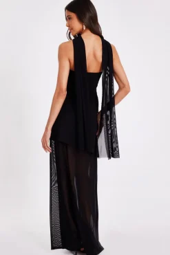 Quiz Strapless Mesh Hem Maxi Dress Black Clearance