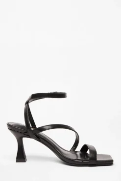 Quiz Strappy Flared Heel Black Outlet