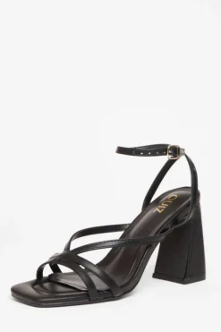 Quiz Strappy High Block Heels Black New
