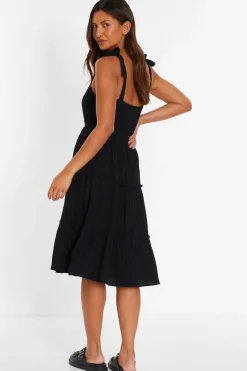 Quiz Black Strappy Tiered Midi Dress Online