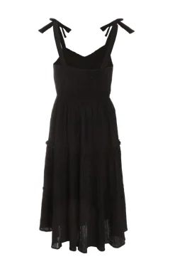 Quiz Black Strappy Tiered Midi Dress Online
